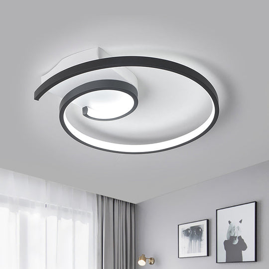 Minimalistic Curled Led Flush Light Fixture In Metal Black/White 16.5/20.5 Wide - Warm/White Ceiling