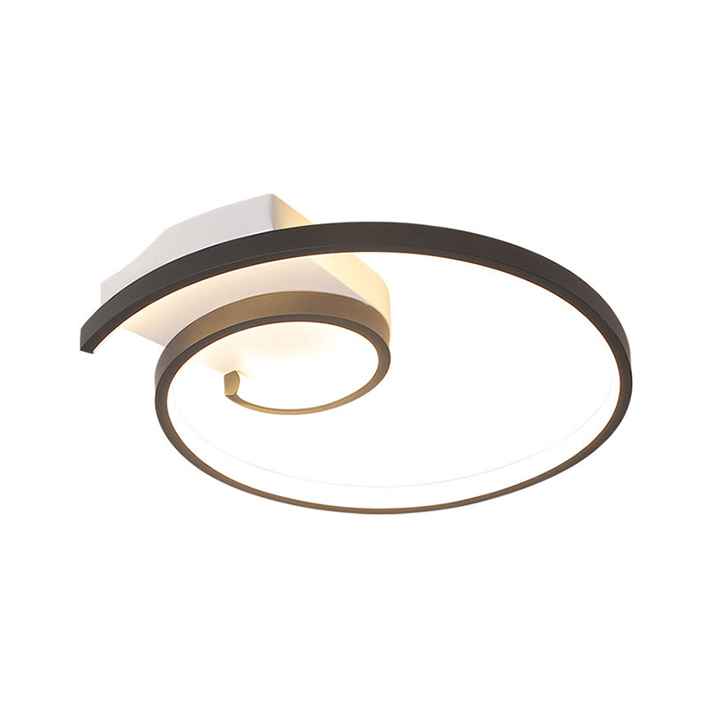 Minimalistic Curled LED Flush Light Fixture in Metal Black/White, 16.5"/20.5" Wide - Warm/White Ceiling Lighting