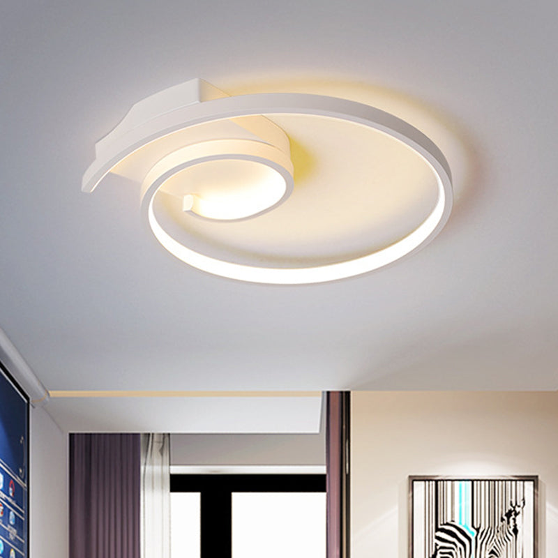 Minimalistic Curled LED Flush Light Fixture in Metal Black/White, 16.5"/20.5" Wide - Warm/White Ceiling Lighting