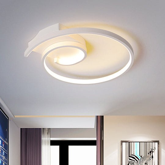 Minimalistic Curled Led Flush Light Fixture In Metal Black/White 16.5/20.5 Wide - Warm/White Ceiling