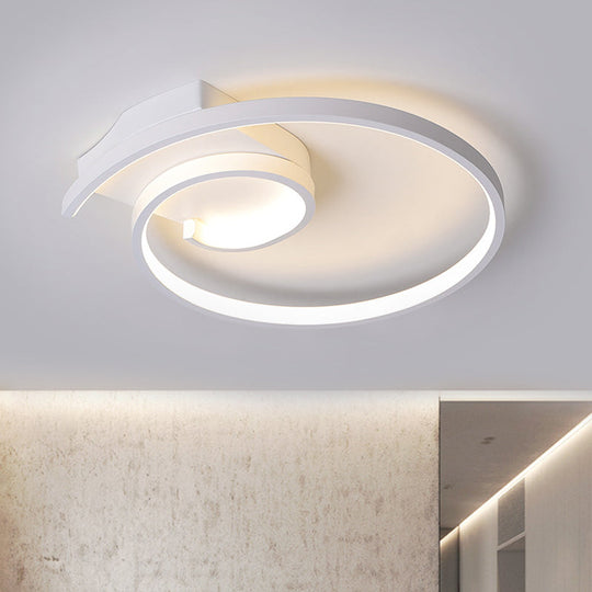 Minimalistic Curled LED Flush Light Fixture in Metal Black/White, 16.5"/20.5" Wide - Warm/White Ceiling Lighting