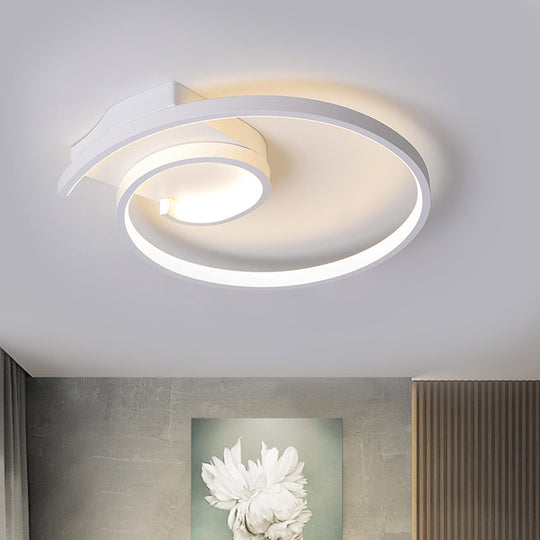 Minimalistic Curled LED Flush Light Fixture in Metal Black/White, 16.5"/20.5" Wide - Warm/White Ceiling Lighting