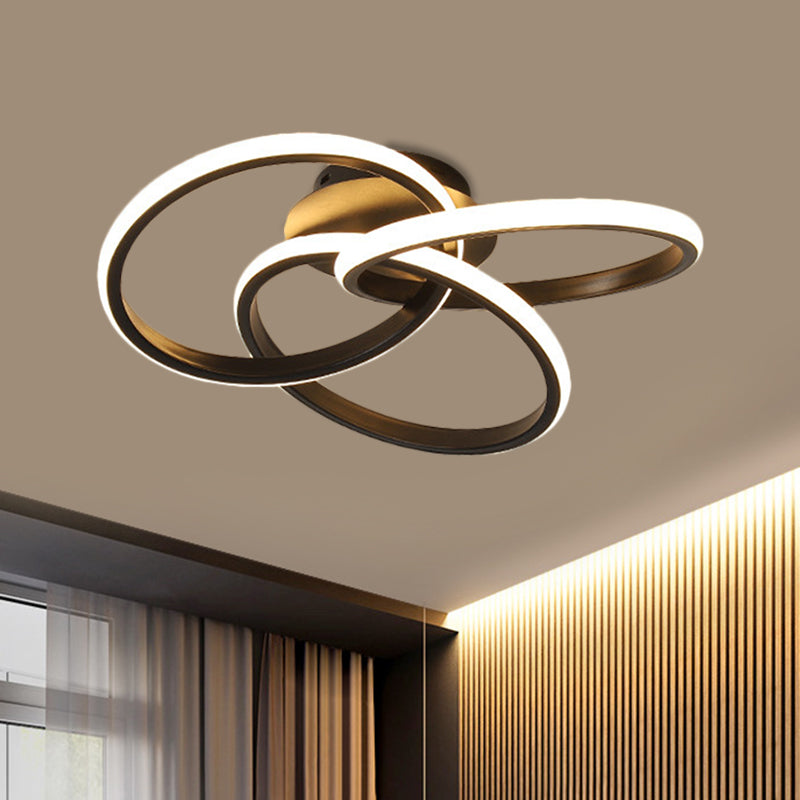 Modern Black/Gold LED Flush Ceiling Light with Metallic Interlocking Rings in Warm/White Light, 16.5"/20.5" Width