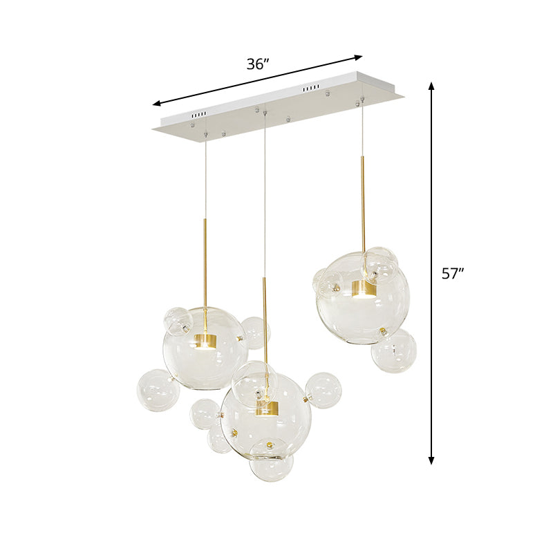 Sleek 3-Light White Molecule Multi Pendant With Clear Glass Shade