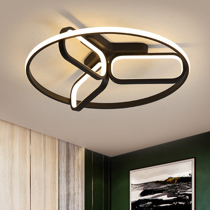 Contemporary Led Ceiling Light With Metallic Shade In Warm/White - Black/White/Gold Oval And Circle