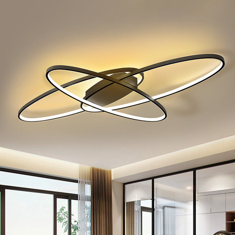 Minimalist Metal Elliptical Flush Mount LED Ceiling Lamp in Warm/White Light (Black/White)