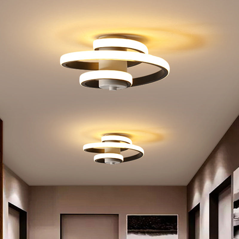 Sleek Spiral Metallic Ceiling Flush LED Lamp in Warm/White Light for Corridor - Black/White