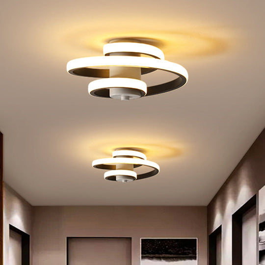 Sleek Spiral Metallic Ceiling Flush LED Lamp in Warm/White Light for Corridor - Black/White