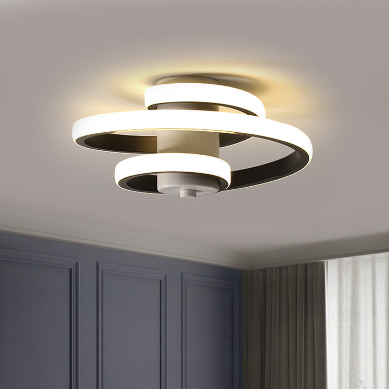 Sleek Spiral Metallic Ceiling Flush LED Lamp in Warm/White Light for Corridor - Black/White