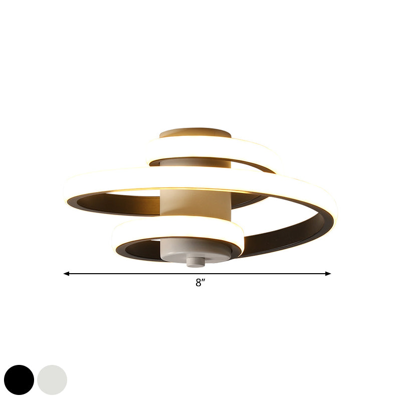 Sleek Spiral Metallic Ceiling Flush LED Lamp in Warm/White Light for Corridor - Black/White