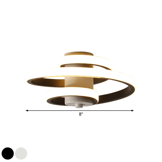 Sleek Spiral Metallic Ceiling Flush Led Lamp In Warm/White Light For Corridor - Black/White