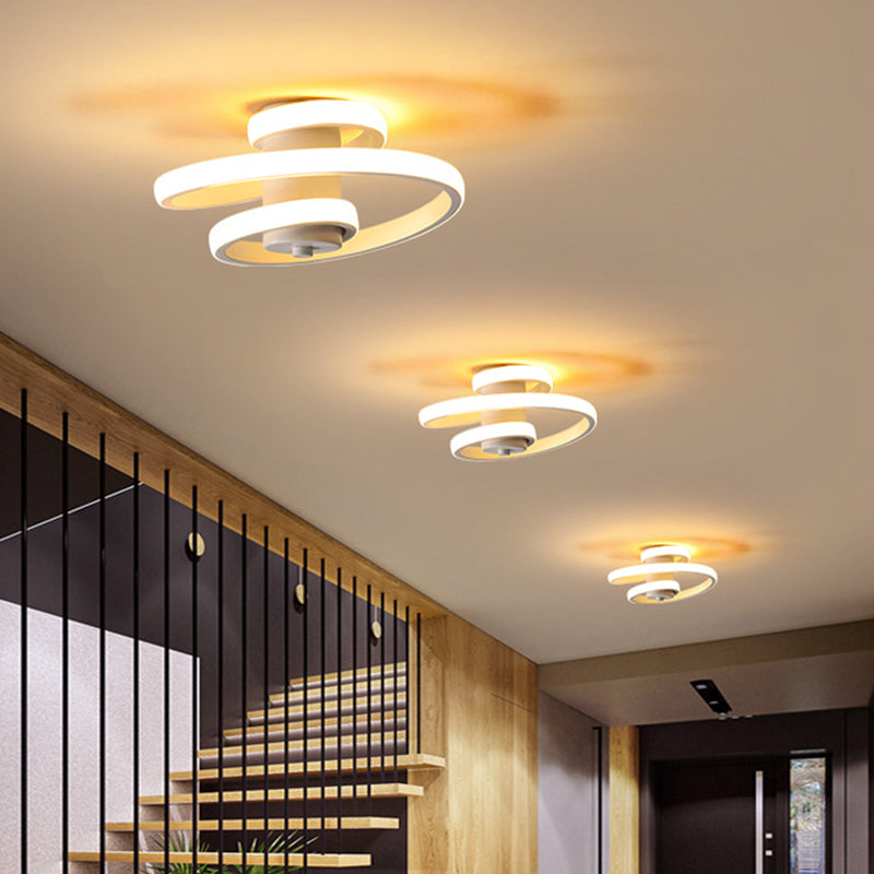 Sleek Spiral Metallic Ceiling Flush LED Lamp in Warm/White Light for Corridor - Black/White