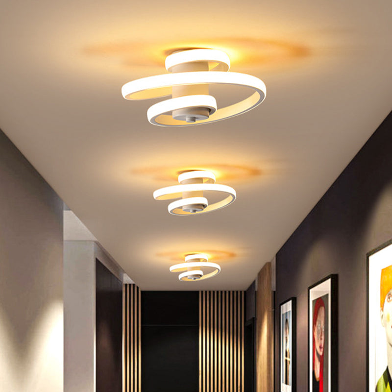 Sleek Spiral Metallic Ceiling Flush LED Lamp in Warm/White Light for Corridor - Black/White