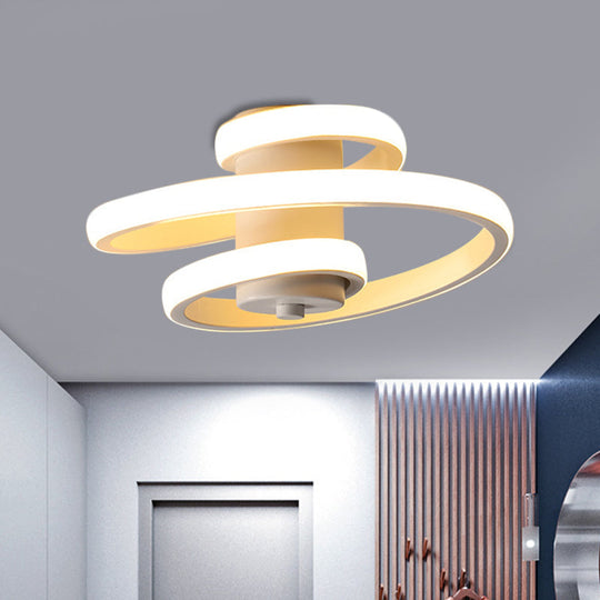 Sleek Spiral Metallic Ceiling Flush LED Lamp in Warm/White Light for Corridor - Black/White