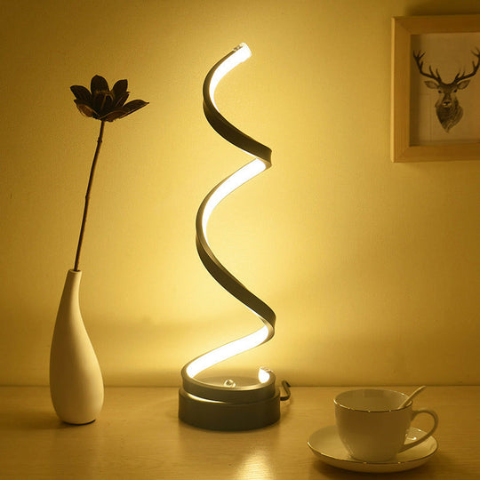 Sleek Spiral Ribbon Metal Table Lamp: Simplicity Black/White/Gold Led Task Lighting With Circle