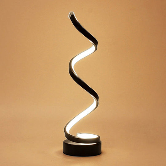 Sleek Spiral Ribbon Metal Table Lamp: Simplicity Black/White/Gold Led Task Lighting With Circle