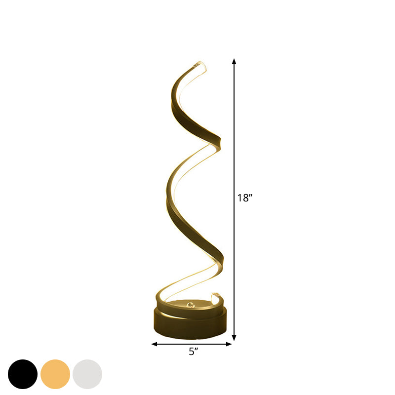 Sleek Spiral Ribbon Metal Table Lamp: Simplicity Black/White/Gold Led Task Lighting With Circle