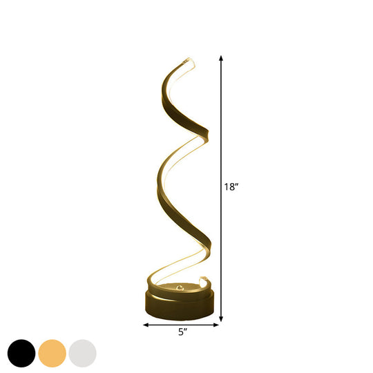 Sleek Spiral Ribbon Metal Table Lamp: Simplicity Black/White/Gold Led Task Lighting With Circle