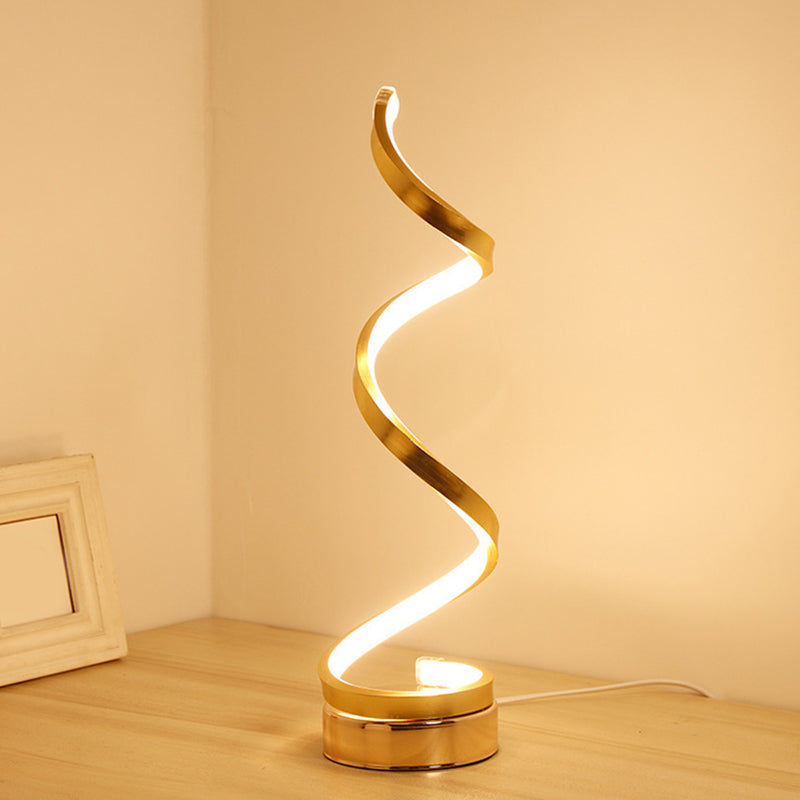 Sleek Spiral Ribbon Metal Table Lamp: Simplicity Black/White/Gold Led Task Lighting With Circle