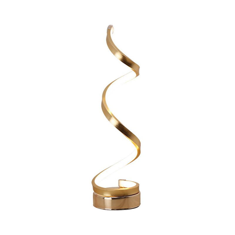 Sleek Spiral Ribbon Metal Table Lamp: Simplicity Black/White/Gold Led Task Lighting With Circle