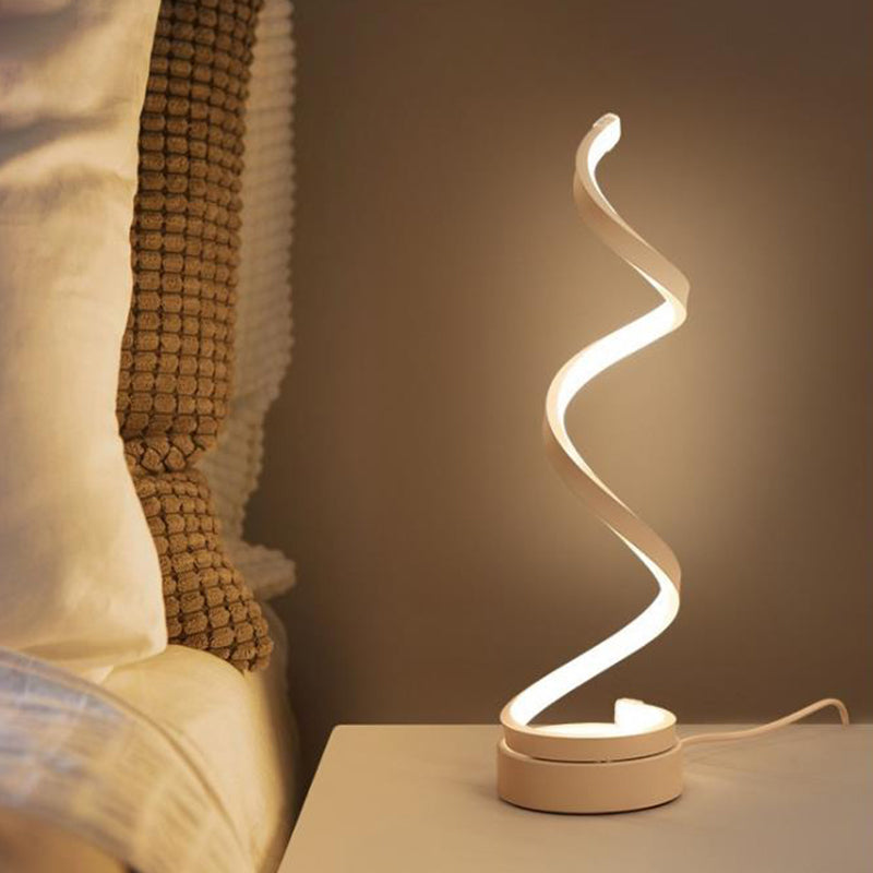 Sleek Spiral Ribbon Metal Table Lamp: Simplicity Black/White/Gold Led Task Lighting With Circle