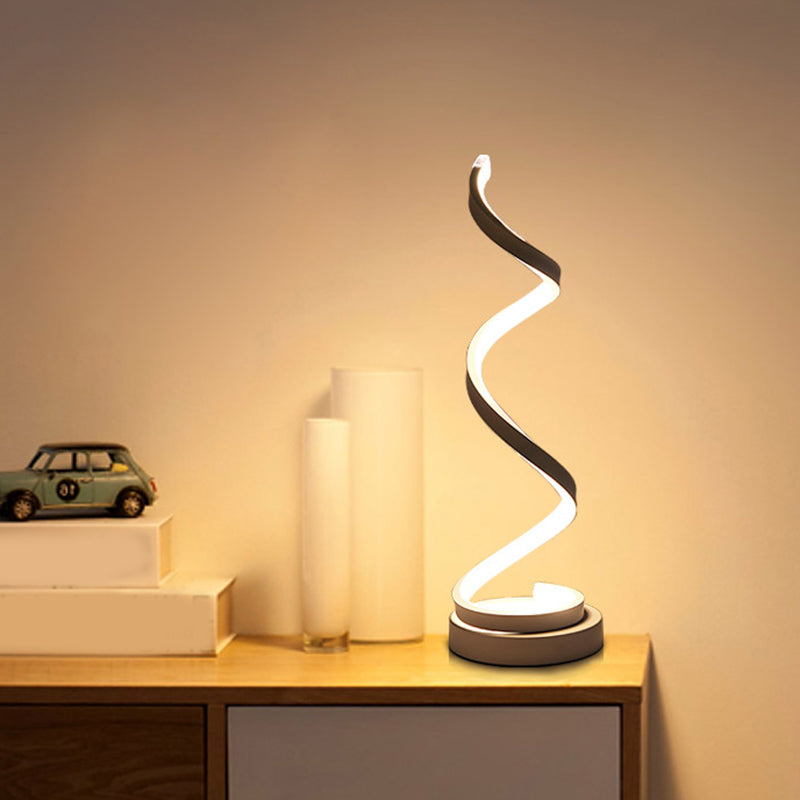 Sleek Spiral Ribbon Metal Table Lamp: Simplicity Black/White/Gold Led Task Lighting With Circle