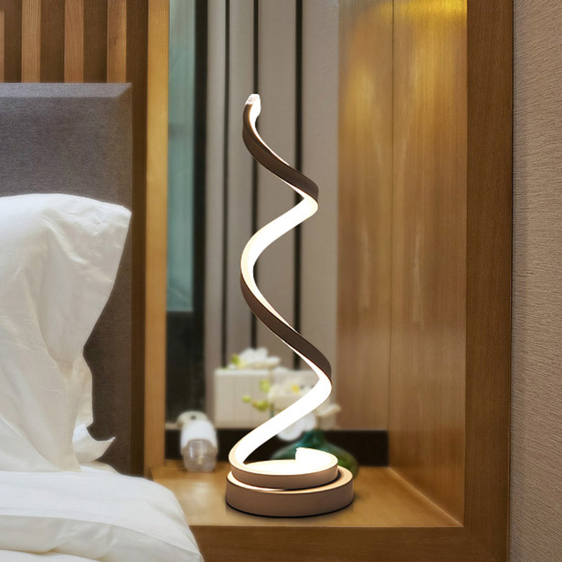 Sleek Spiral Ribbon Metal Table Lamp: Simplicity Black/White/Gold Led Task Lighting With Circle