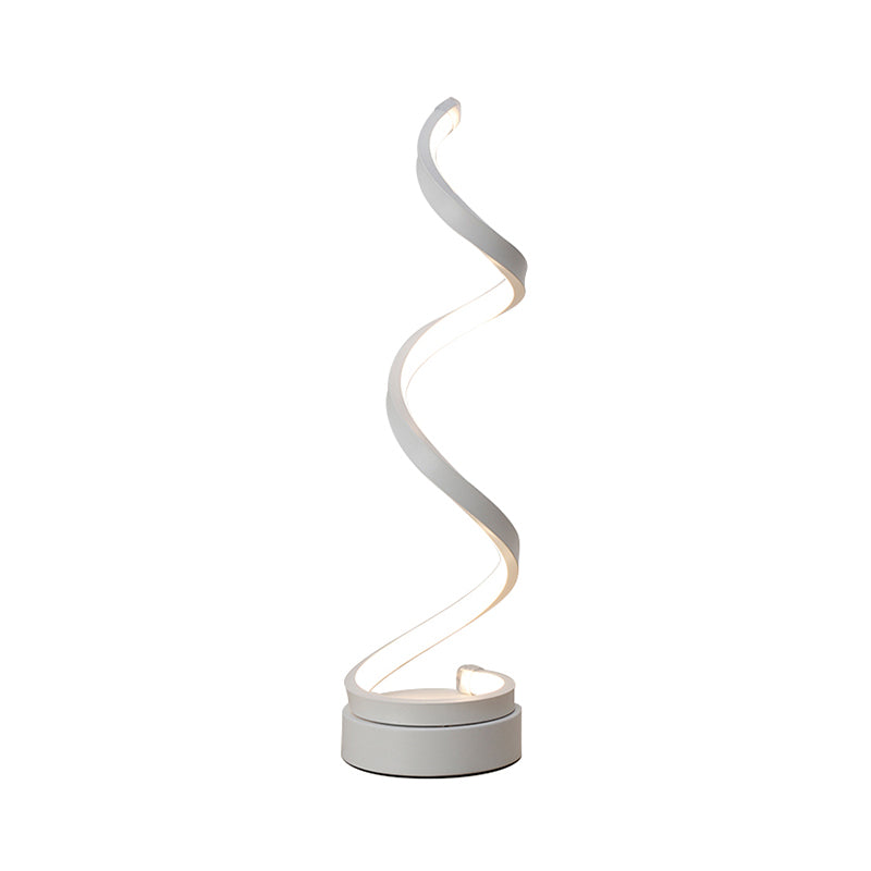 Sleek Spiral Ribbon Metal Table Lamp: Simplicity Black/White/Gold Led Task Lighting With Circle