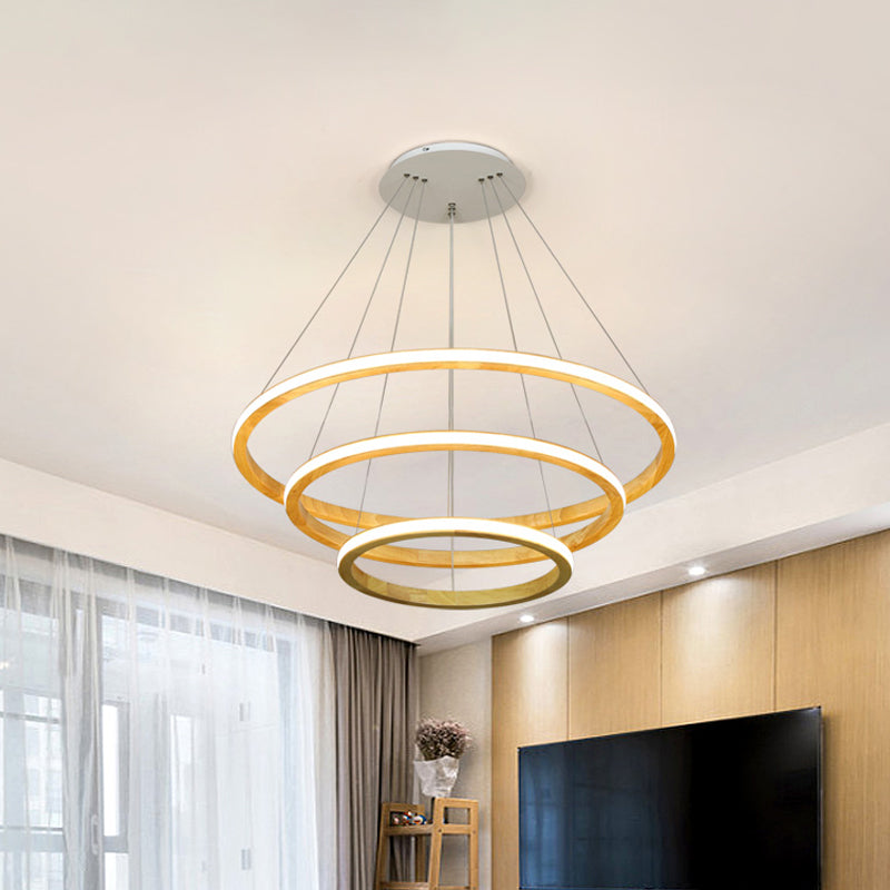 Minimalist Wood Rings Chandelier Pendant Light – Beige, LED, 21"/25" Width