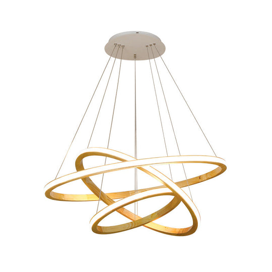 Minimalist Led Wood Rings Chandelier In Beige 21/25 Width