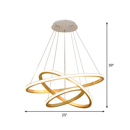 Minimalist Led Wood Rings Chandelier In Beige 21/25 Width