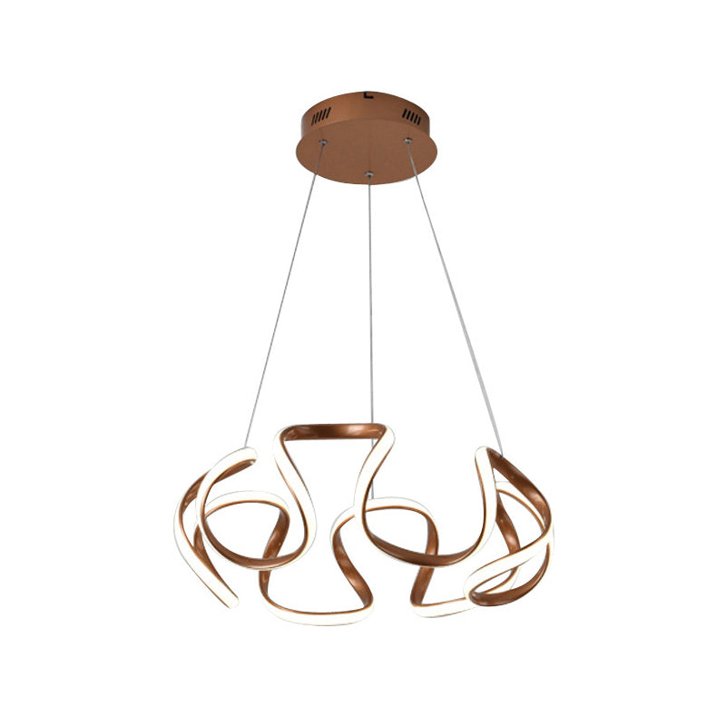 Modern Curvy Circle Pendant Light with Metallic Brown Finish - LED Chandelier