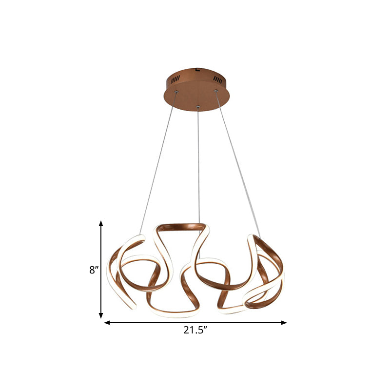 Modern Curvy Circle Pendant Light with Metallic Brown Finish - LED Chandelier