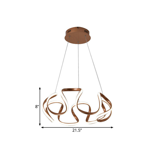 Modern Curvy Circle Pendant Light with Metallic Brown Finish - LED Chandelier