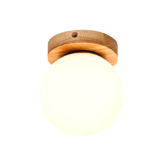 Opal Glass Led Ceiling Fixture With Wood Antler/Square/Round Design - Beige Flushmount