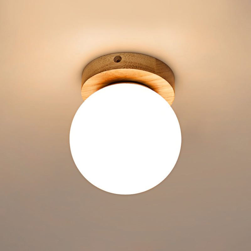 Opal Glass Led Ceiling Fixture With Wood Antler/Square/Round Design - Beige Flushmount