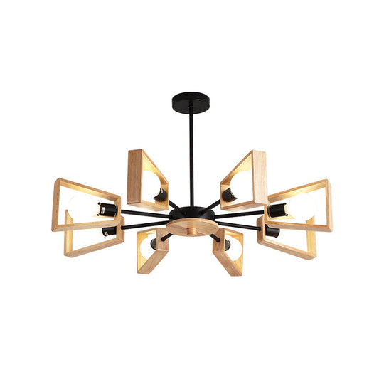 Modernist Wood Trapezoid 8-Head Suspension Lamp: Black Radial Ceiling Chandelier