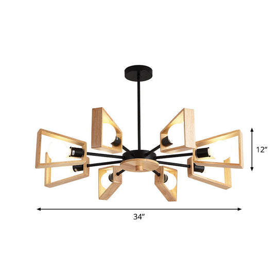 Modernist Wood Trapezoid 8-Head Suspension Lamp: Black Radial Ceiling Chandelier