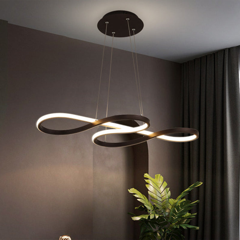 Twining Chandelier Lamp: Modern Black/White/Gold LED Pendant Light in Warm/White Glow