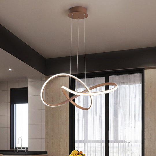 Contemporary Twine Metallic Ceiling Chandelier - Led Pendant Lamp 21/25 Wide Warm/White Light Brown