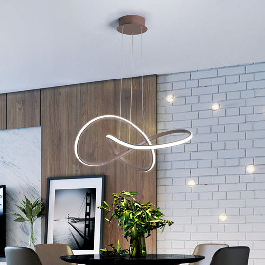 Contemporary Twine Metallic Ceiling Chandelier - Led Pendant Lamp 21/25 Wide Warm/White Light Brown