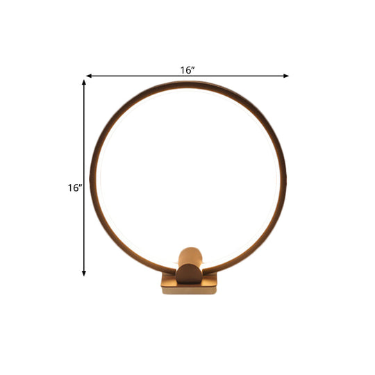 Minimalistic Annular Task Lamp: Metallic White/Coffee Led Reading Table Lighting In Warm/White Light