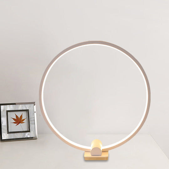 Minimalistic Annular Task Lamp: Metallic White/Coffee Led Reading Table Lighting In Warm/White Light