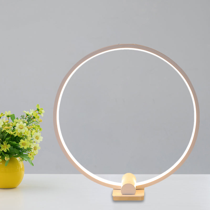 Minimalistic Annular Task Lamp: Metallic White/Coffee Led Reading Table Lighting In Warm/White Light