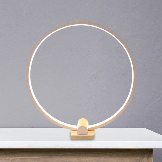 Minimalistic Annular Task Lamp: Metallic White/Coffee Led Reading Table Lighting In Warm/White Light