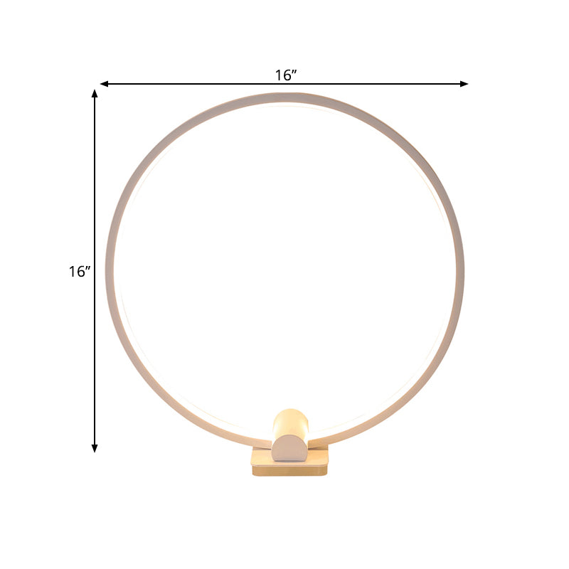 Minimalistic Annular Task Lamp: Metallic White/Coffee Led Reading Table Lighting In Warm/White Light