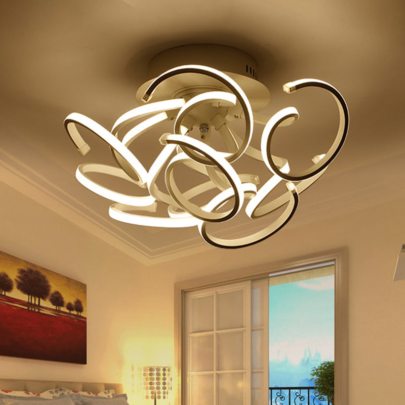 Modern Metal Semi Flush Ceiling Light - Twisted Strip Design, 9/12-Light White LED, Warm/White/Natural Light