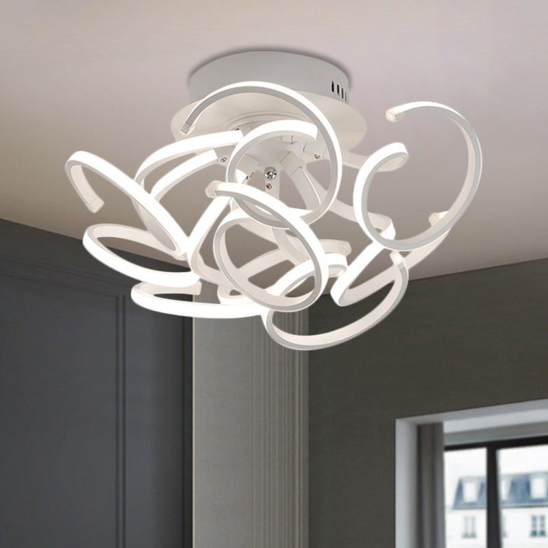 Modern Metal Semi Flush Ceiling Light - Twisted Strip Design, 9/12-Light White LED, Warm/White/Natural Light