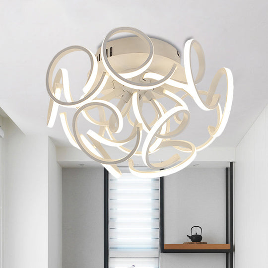 Modern Metal Semi Flush Ceiling Light - Twisted Strip Design, 9/12-Light White LED, Warm/White/Natural Light