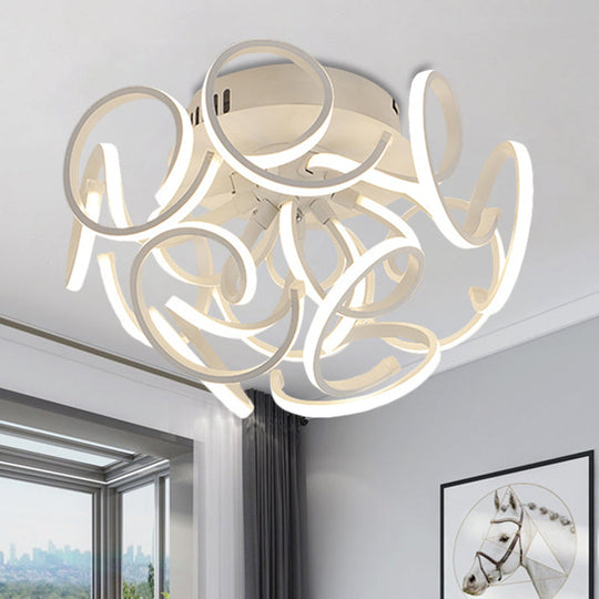 Modern Metal Semi Flush Ceiling Light - Twisted Strip Design, 9/12-Light White LED, Warm/White/Natural Light